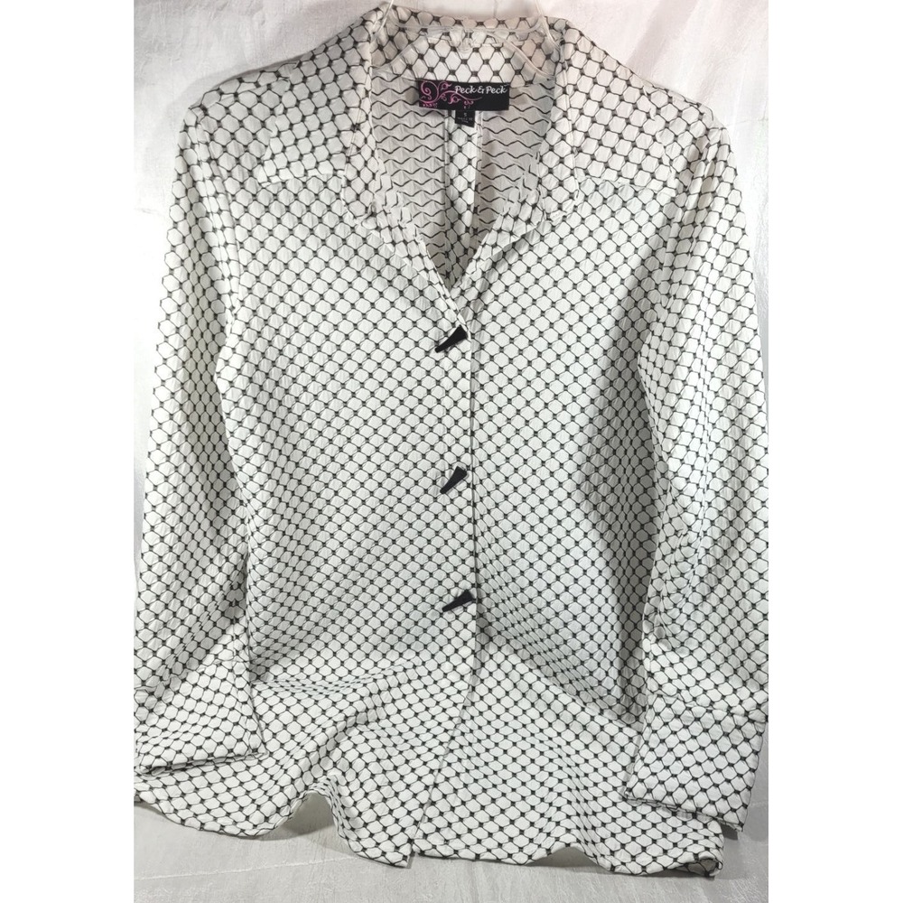 Peck &‎ Peck Women's Oversized V-Neck Textured Cardigan Tunic - White/Black - S
